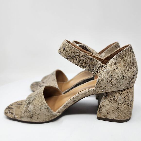 Vionic Chardonnay Sandals Size 8.5M Snake Emboss Tan Leather Open Toe Block Heel - Picture 8 of 13